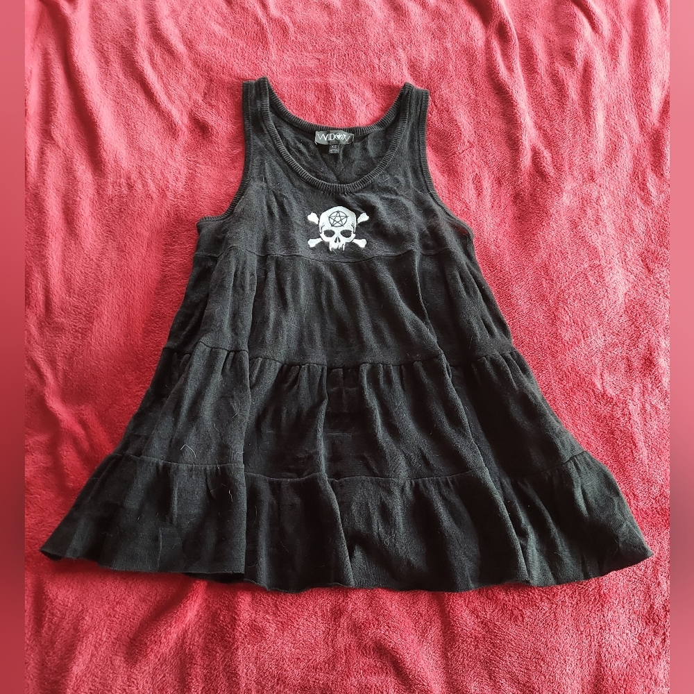 Dolls Kill Widow Martyr Me Skull Sleeveless Striped Sweater Dress